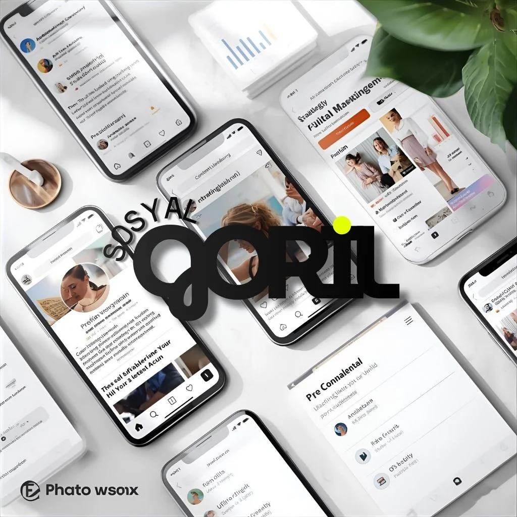 Veri odaklı sosyal medya y&ouml;netimi, dijital i&ccedil;erik planlama ve etkileşim artırma stratejilerini temsil eden modern pazarlama aray&uuml;z&uuml;.