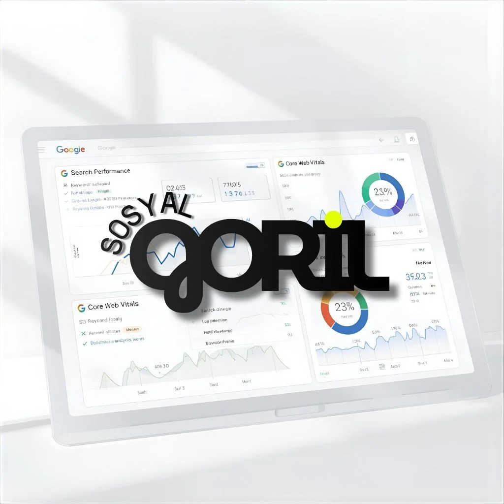 SEO ve Performans Optimizasyonu Analiz Paneli – Sosyal Goril Teknik SEO, site hızı ve kullanıcı deneyimi metriklerini içeren, arama motoru sıralamalarını ve performans optimizasyonunu gösteren profesyonel analiz paneli.